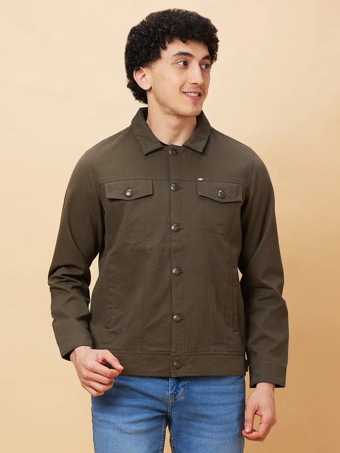 Olive Regular Fit Long Sleeves Men's Jacket by Being Human Clothing