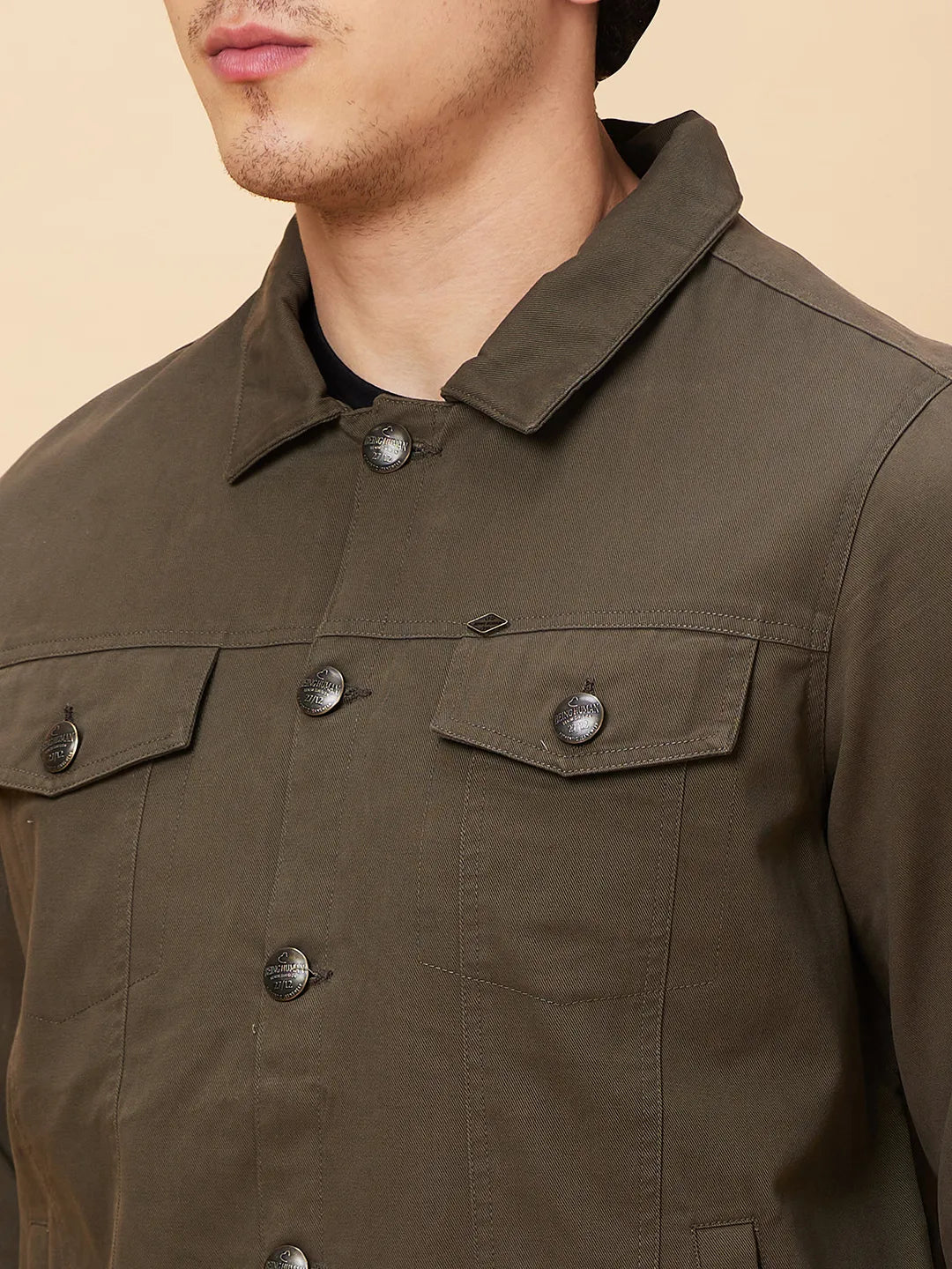 Olive Regular Fit Long Sleeves Men's Jacket by Being Human Clothing