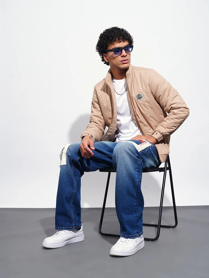 Beige Regular Fit Men's Jacket