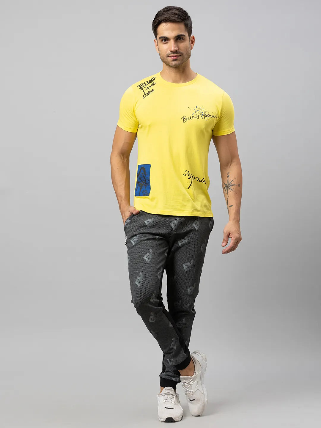 Men Regular Fit Track-Black by Being Human Clothing