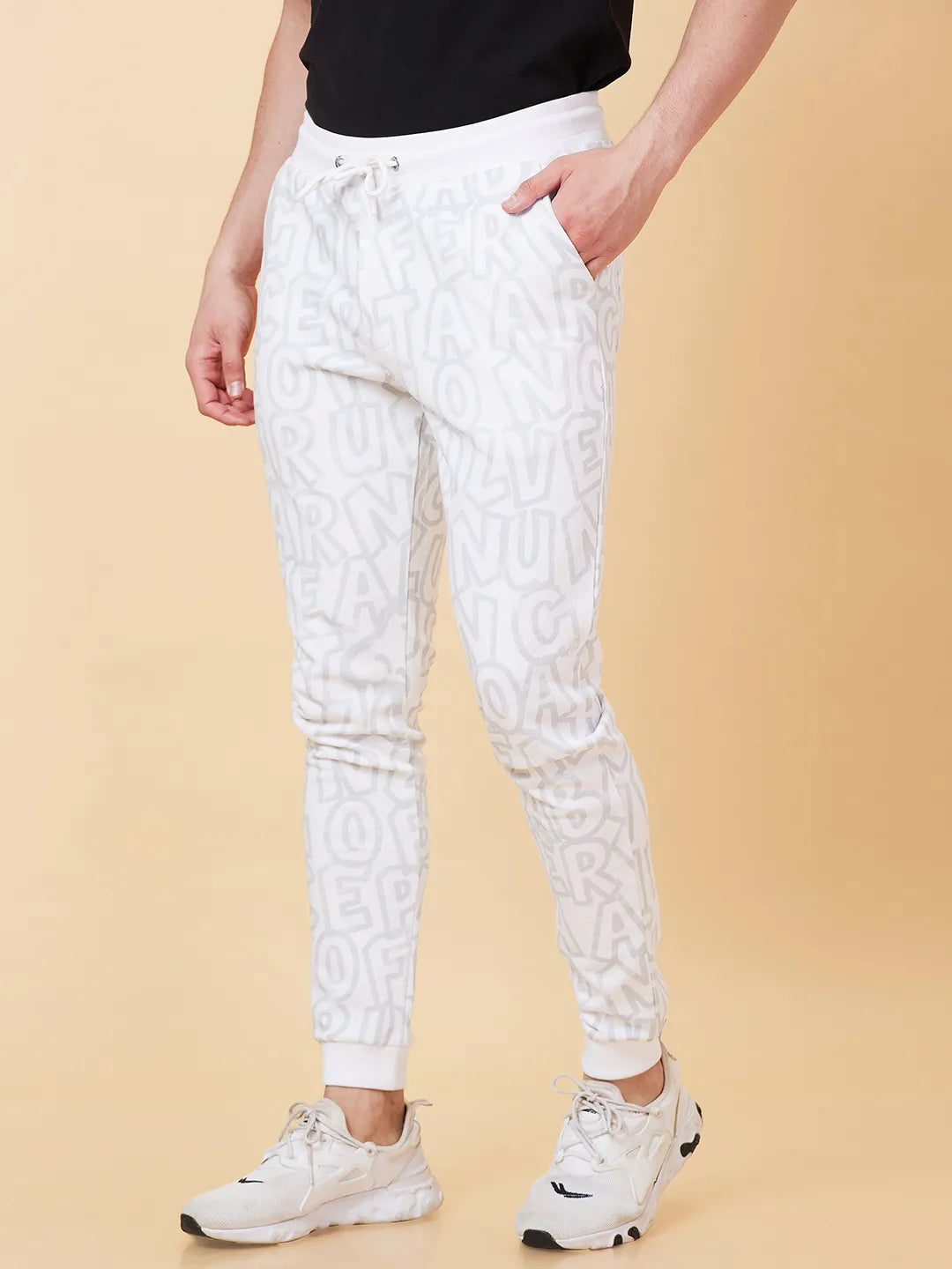 White Regular Fit Men's Track Pants by Being Human Clothing