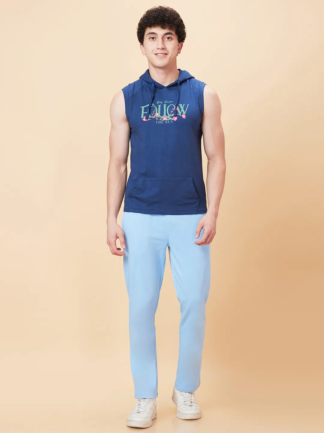 Light Blue Regular Fit Track Pants For Men By Being Human Clothing