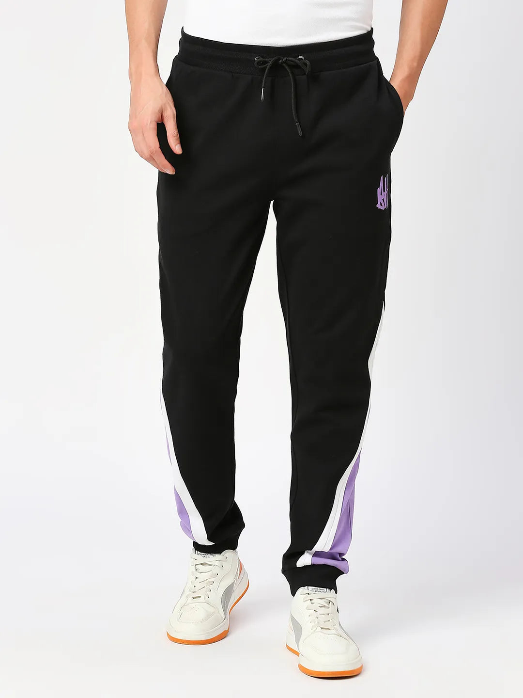 Jet Black Slim Straight Leg Track Pants For Men By Being Human Clothing