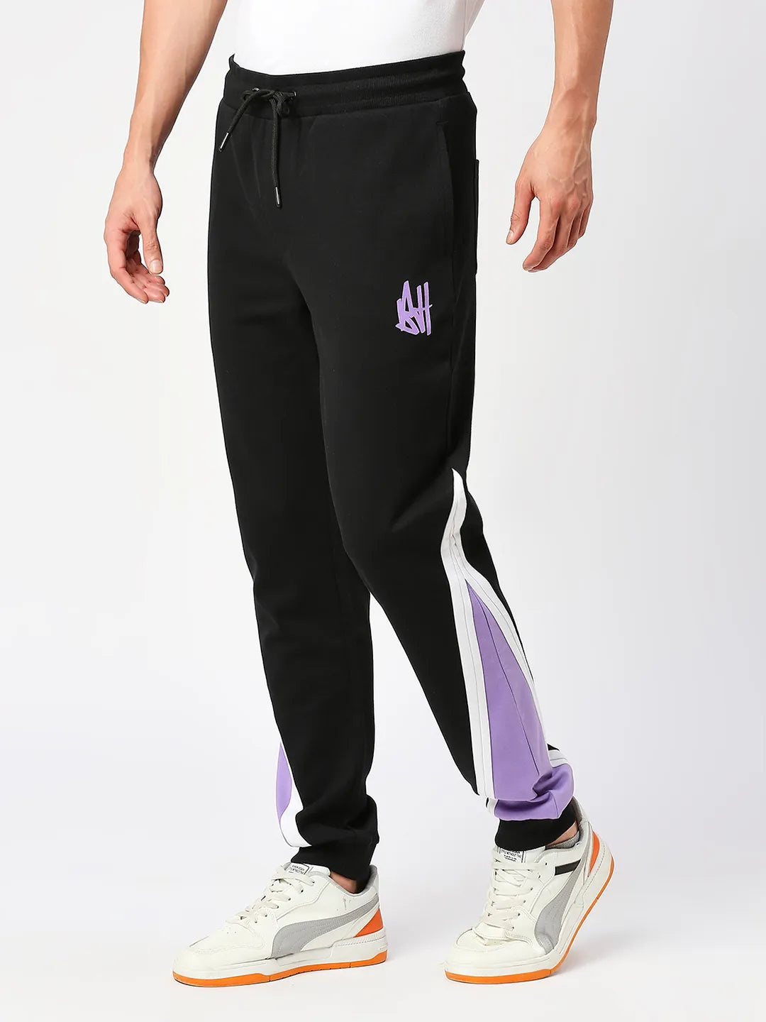 Jet Black Slim Straight Leg Track Pants For Men By Being Human Clothing