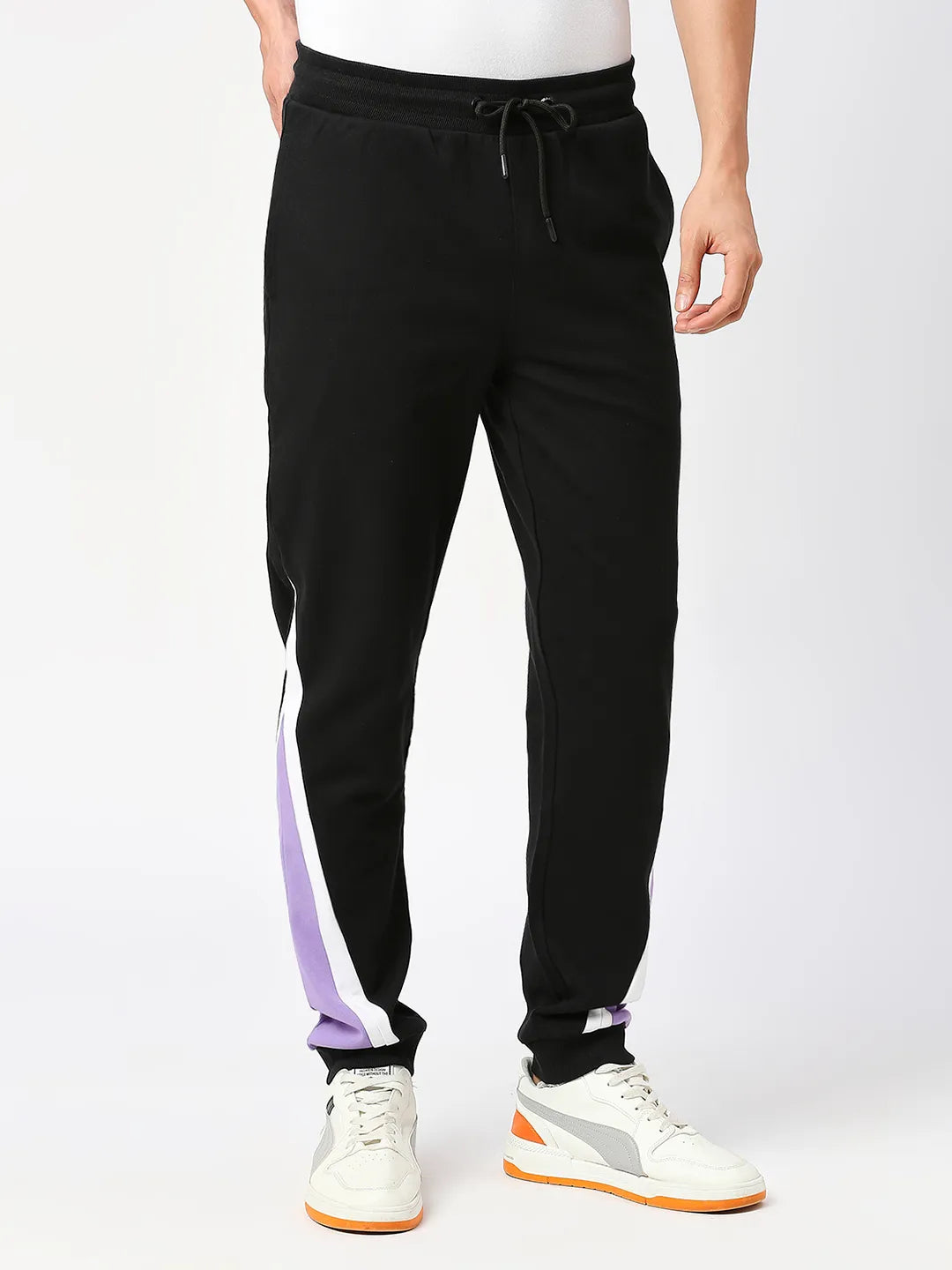 Jet Black Slim Straight Leg Track Pants For Men By Being Human Clothing