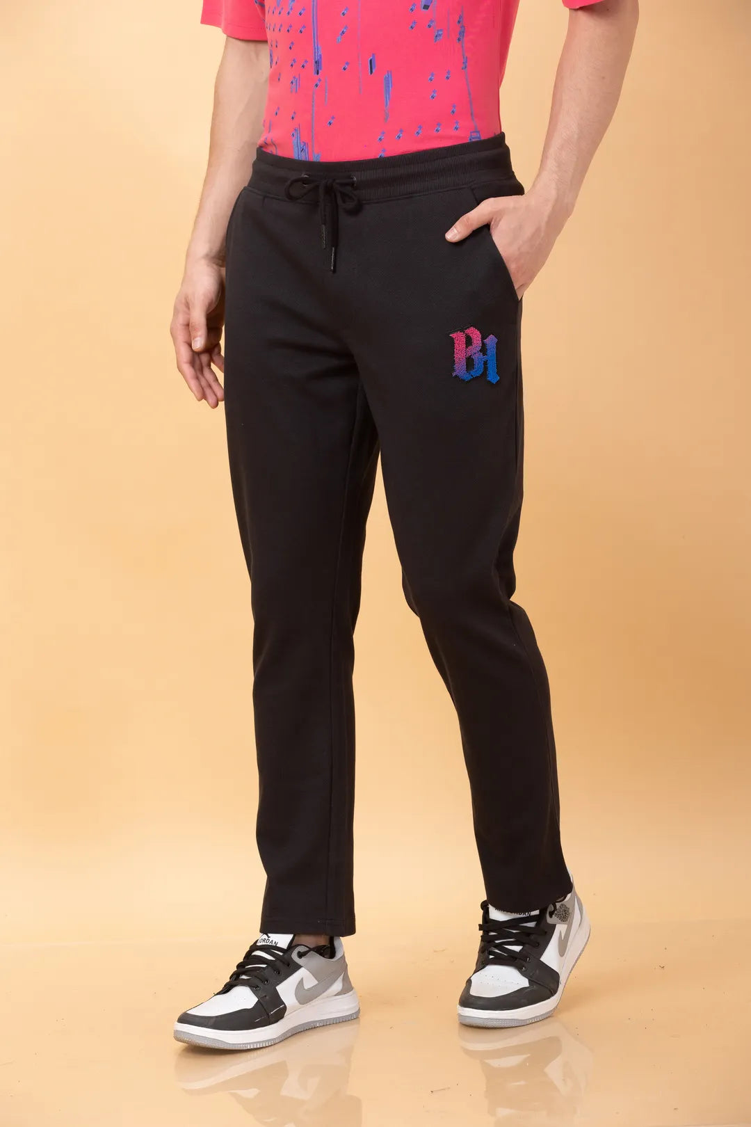 Black Regular Fit Track Pants For Men By Being Human Clothing