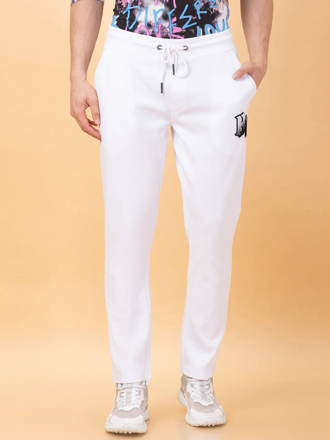 White Regular Fit Track Pants For Men By Being Human Clothing