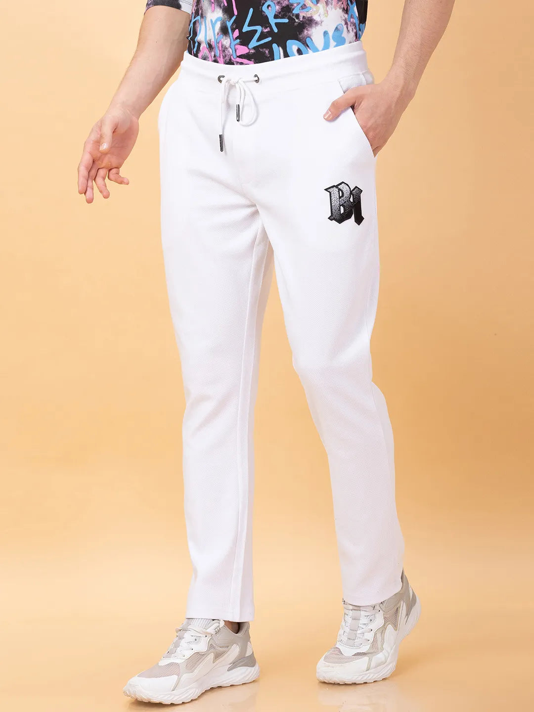 White Regular Fit Track Pants For Men By Being Human Clothing