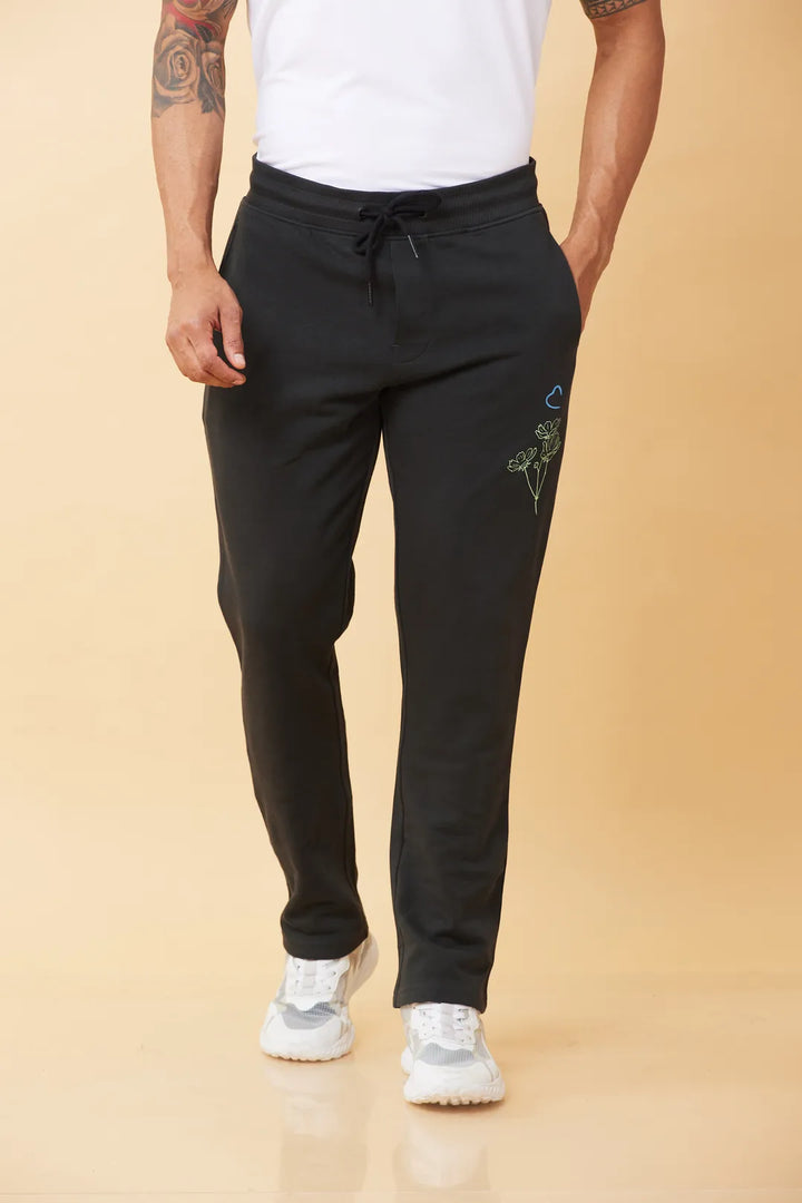 Charcoal Regular Straight Fit Track Pants For Men