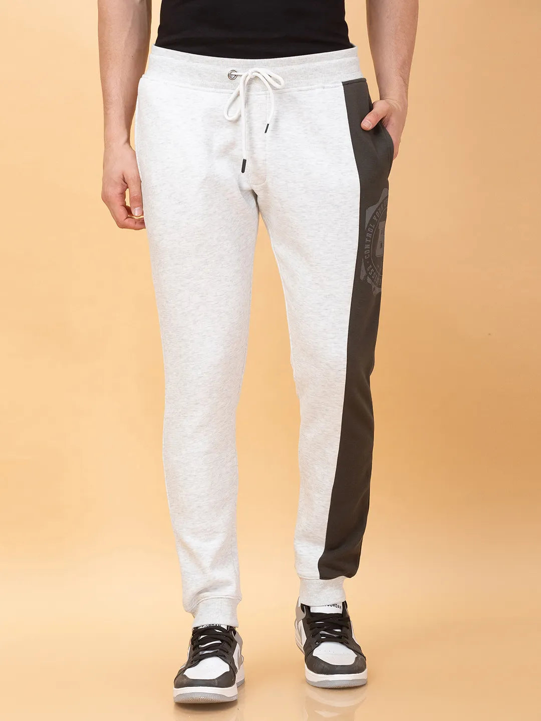 Regular Fit Ecru Melange Track Pants - Being Human clothing