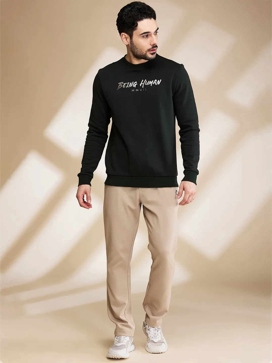 Beige Regular fit Men's Track Pants by Being Human Clothing