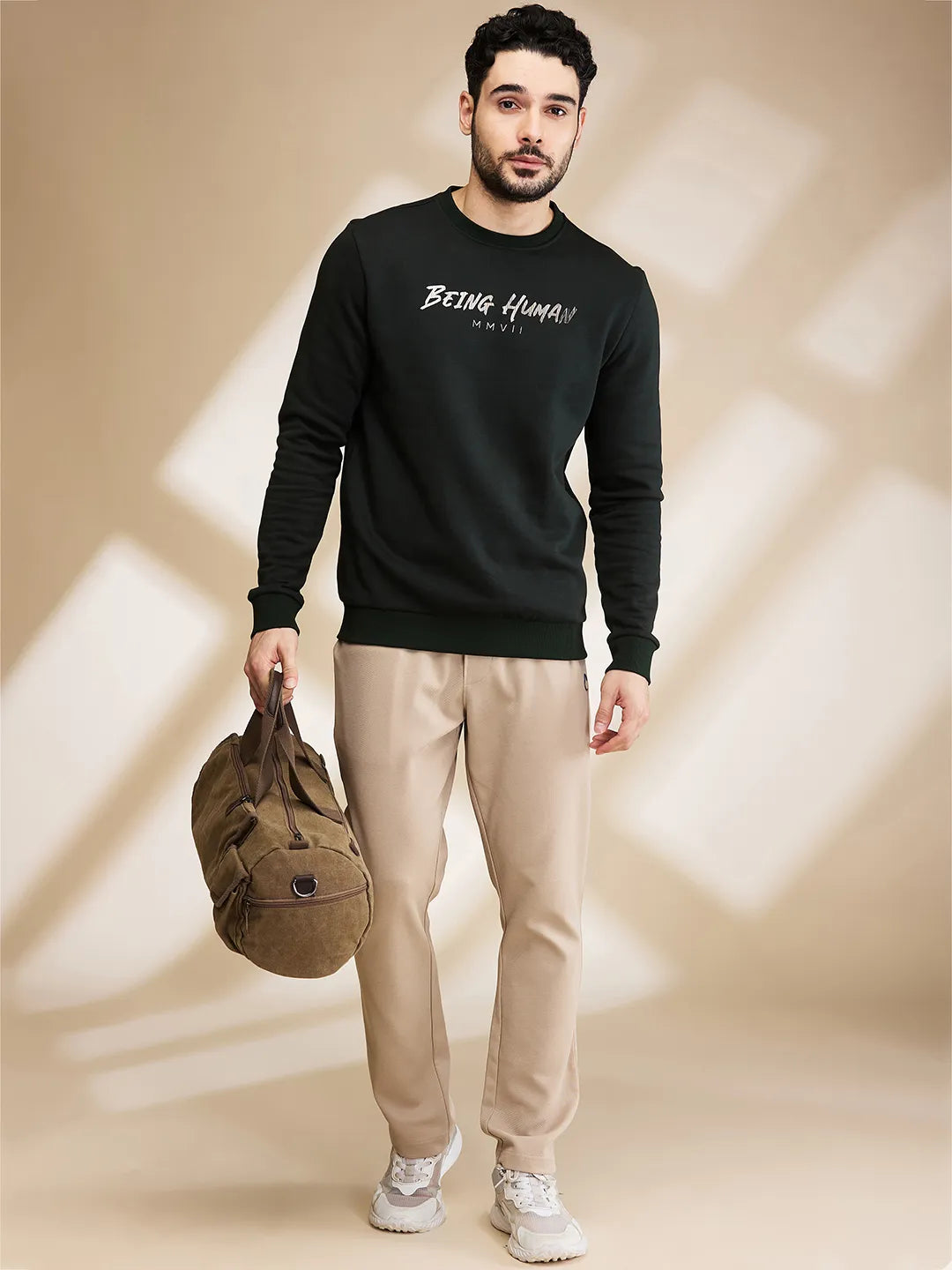 Beige Regular fit Men's Track Pants by Being Human Clothing