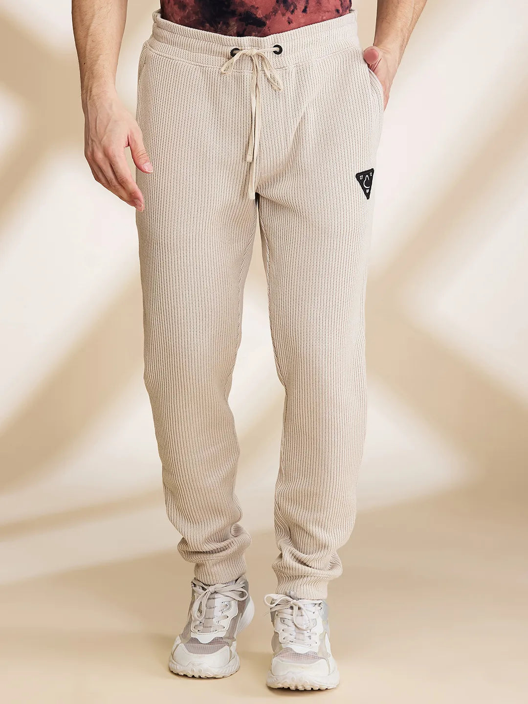 Beige Regular Fit Track Pants For Men By Being Human Clothing