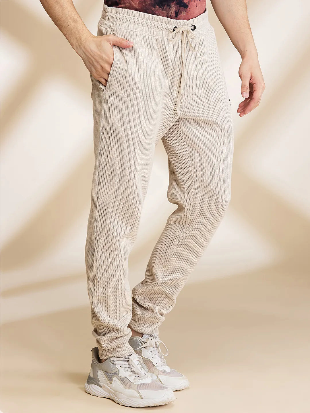 Beige Regular Fit Track Pants For Men By Being Human Clothing
