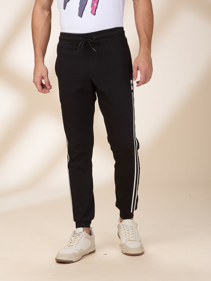 Black Regular Fit Track Pants For Men