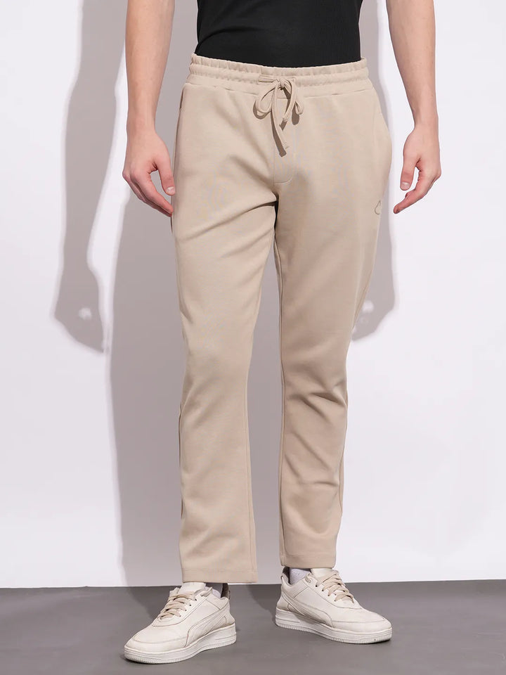 Beige Slim Fit Track Pants For Men By Being Human Clothing