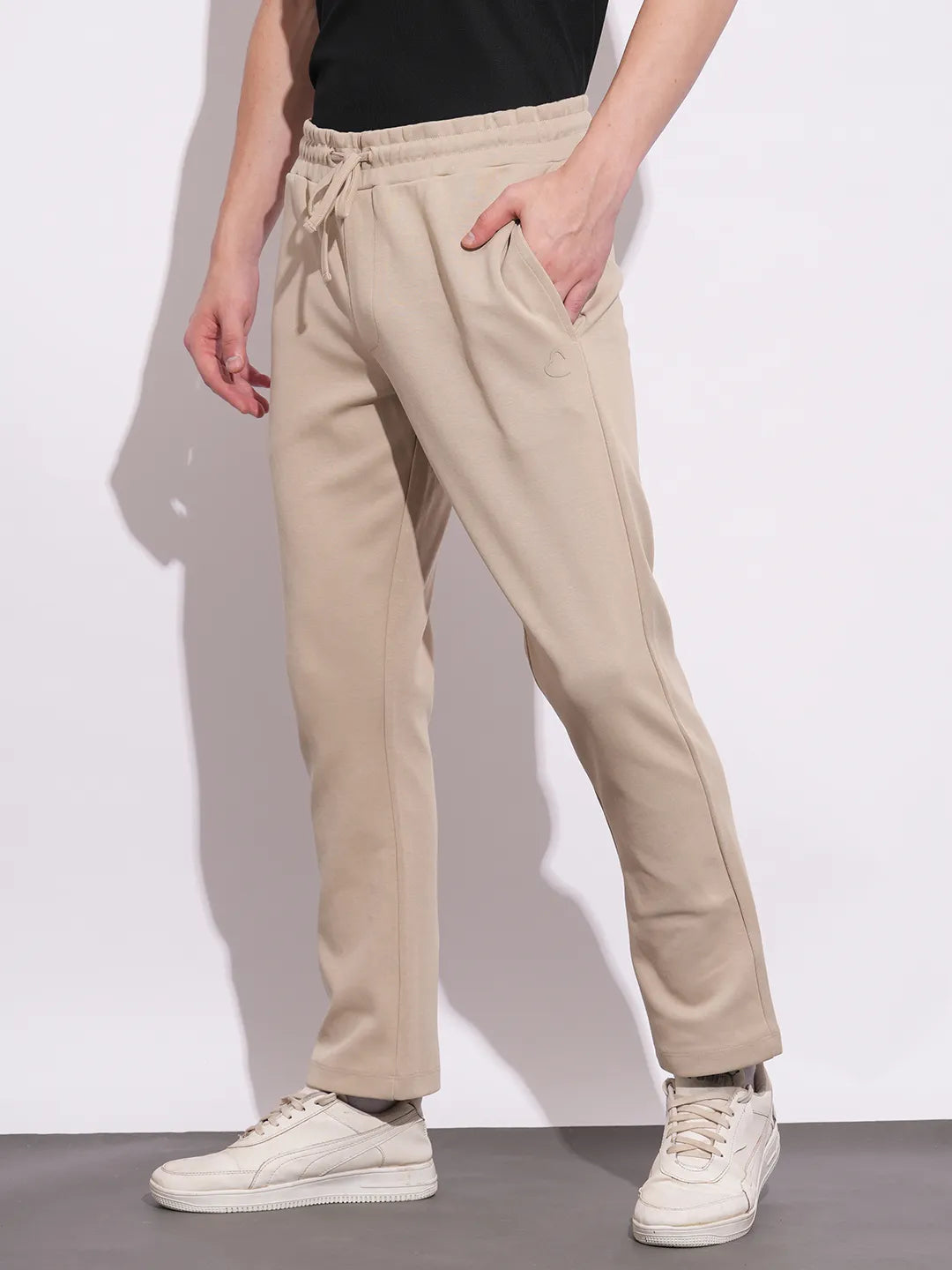 Beige Regular Fit Track Pants For Men By Being Human Clothing