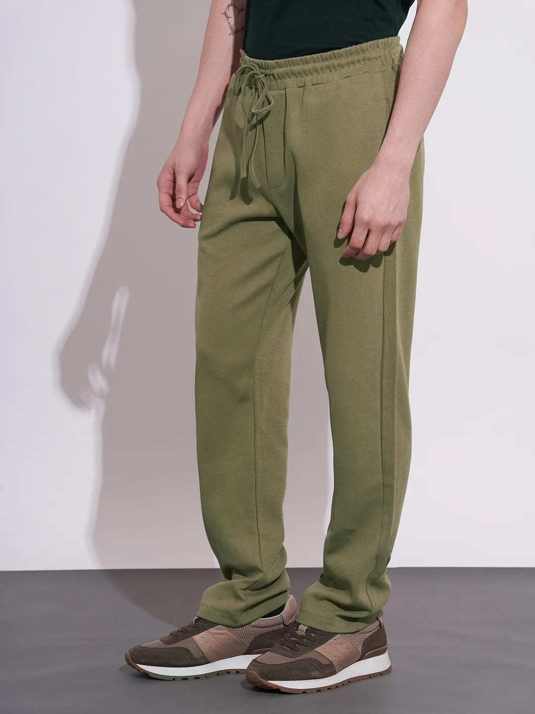 Men's Olive Mid-Rise Track Pants by Being Human Clothing