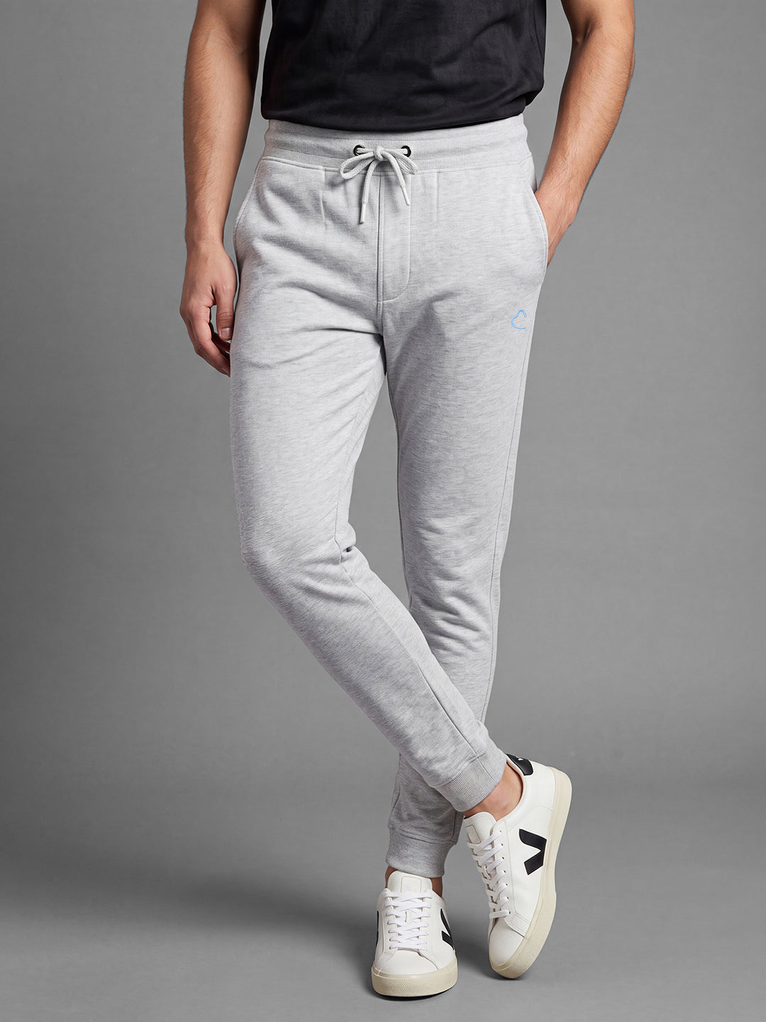 Grey Loose Regular Fit Solid Cotton Blend Mid Rise Men's Track Pants by Being Human Clothing