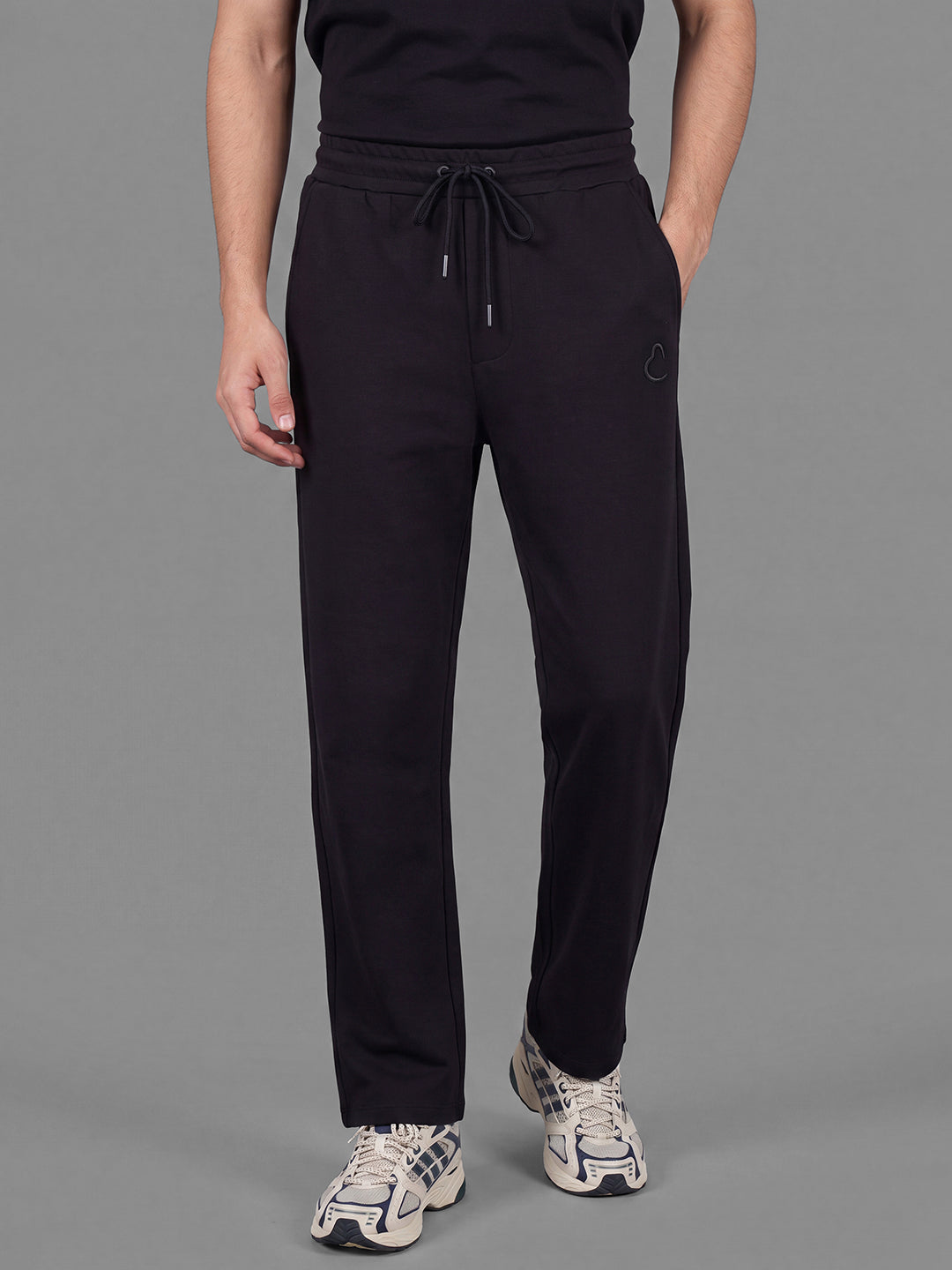 Black Regular Fit Solid Cotton Blend Mid Rise Men's Track Pants by Being Human Clothing