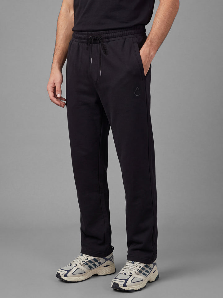 Black Straight Easy Fit Solid Cotton Blend Mid Rise Men's Track Pants by Being Human Clothing