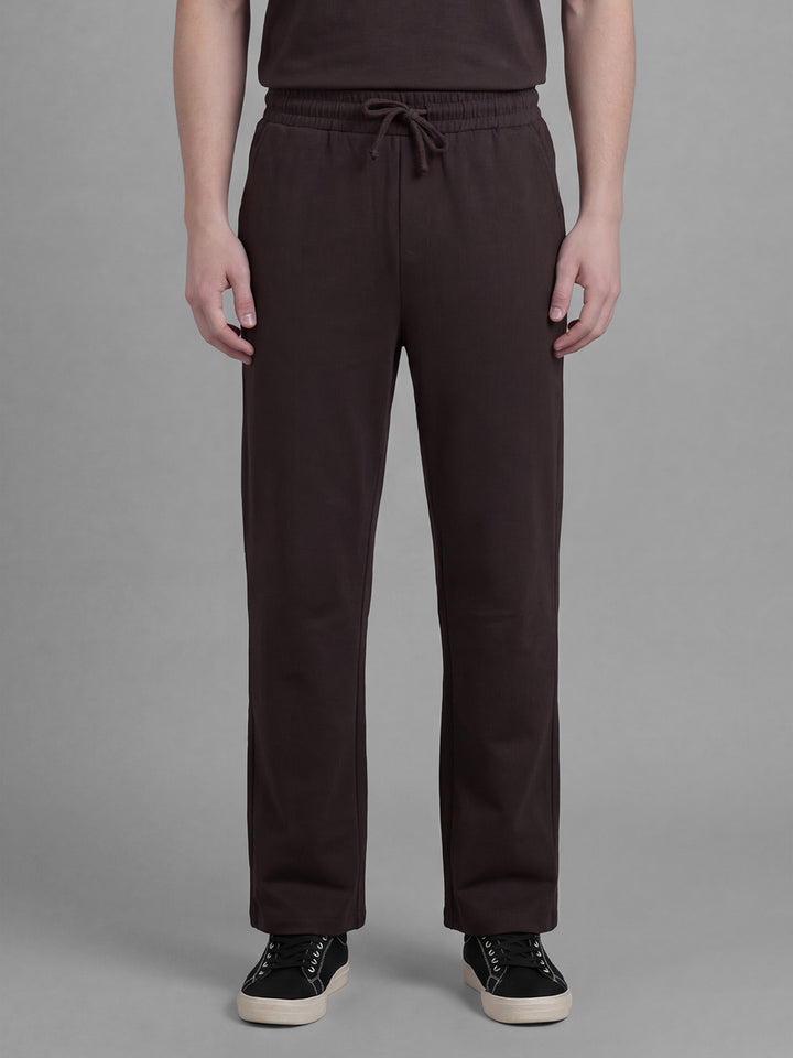 Brown Straight Easy Fit Mid Rise Men's Trackpant