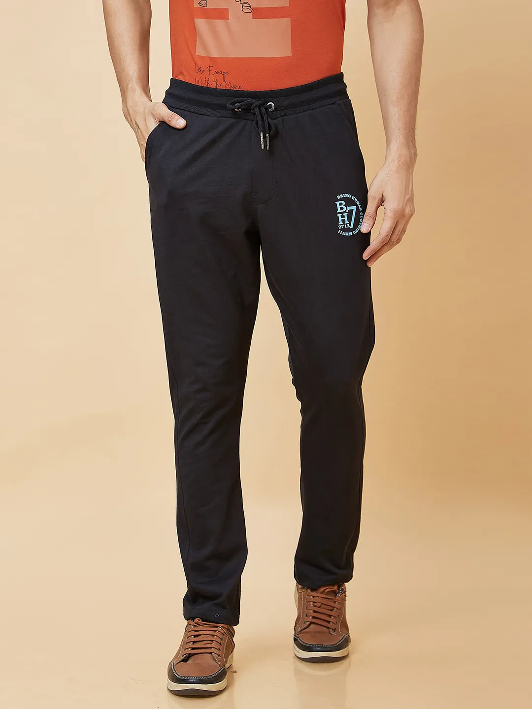Black Regular Fit Men's Track Pants by Being Human Clothing