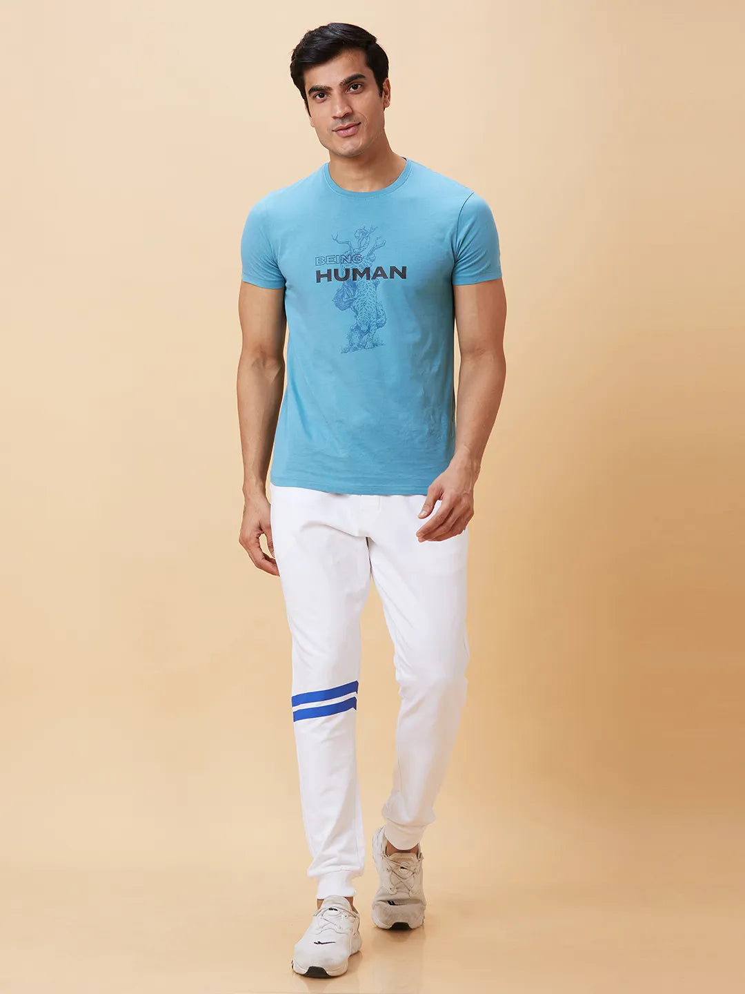 White Regular Fit Track Pants For Men By Being Human Clothing