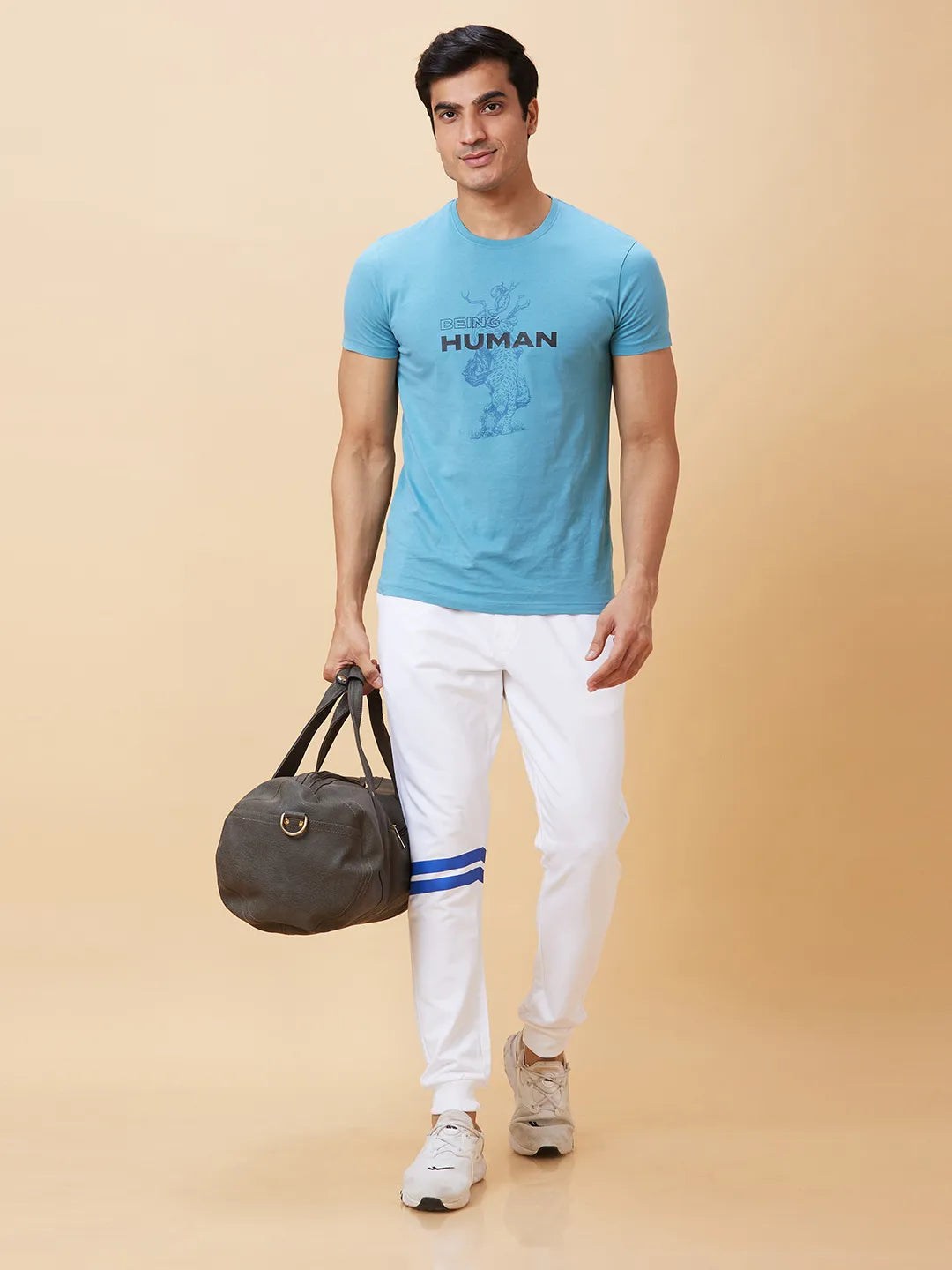 White Regular Fit Track Pants For Men By Being Human Clothing