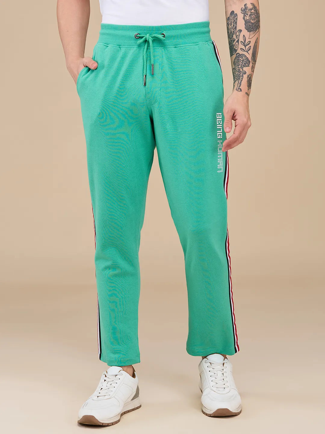Green Regular Fit Track Pants For Men By Being Human Clothing