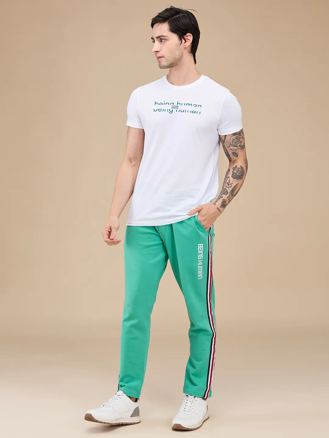 Green Regular Fit Track Pants For Men By Being Human Clothing