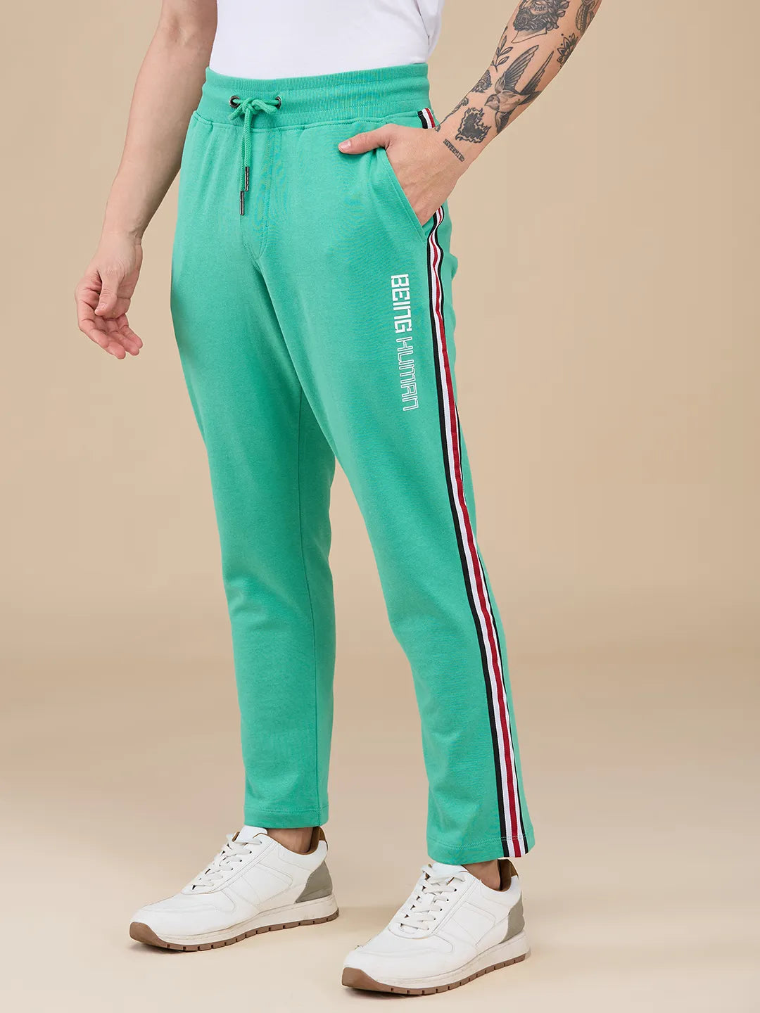Green Regular Fit Track Pants For Men By Being Human Clothing