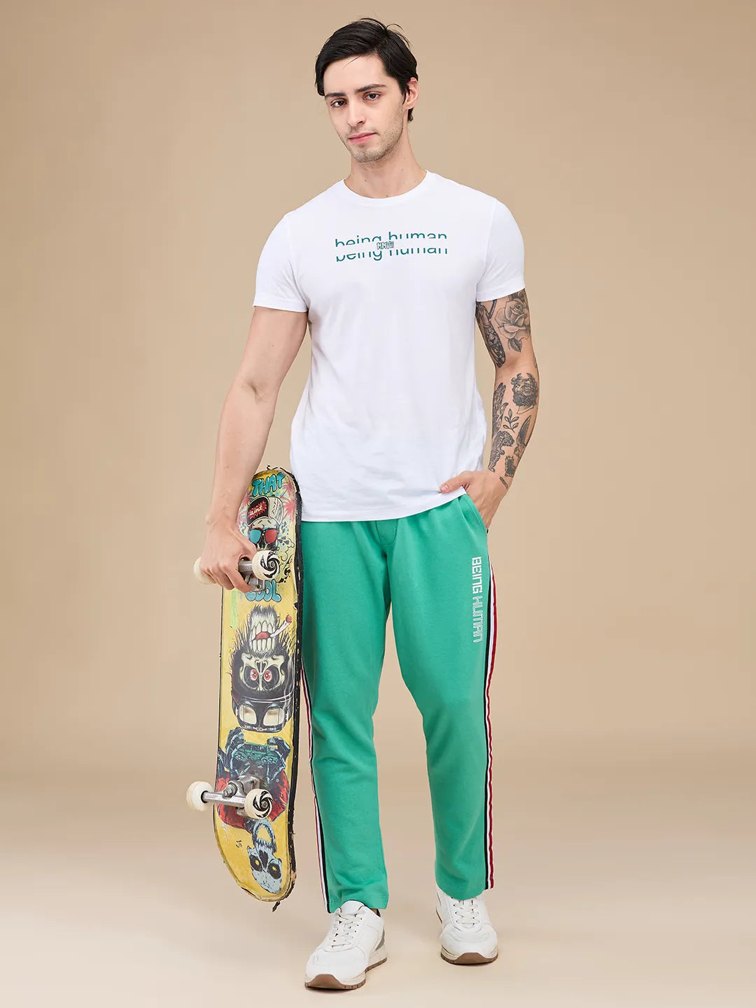 Green Regular Fit Track Pants For Men By Being Human Clothing