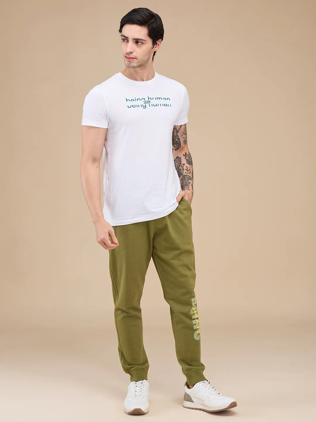 Olive Regular fit Men's Track Pants by Being Human Clothing