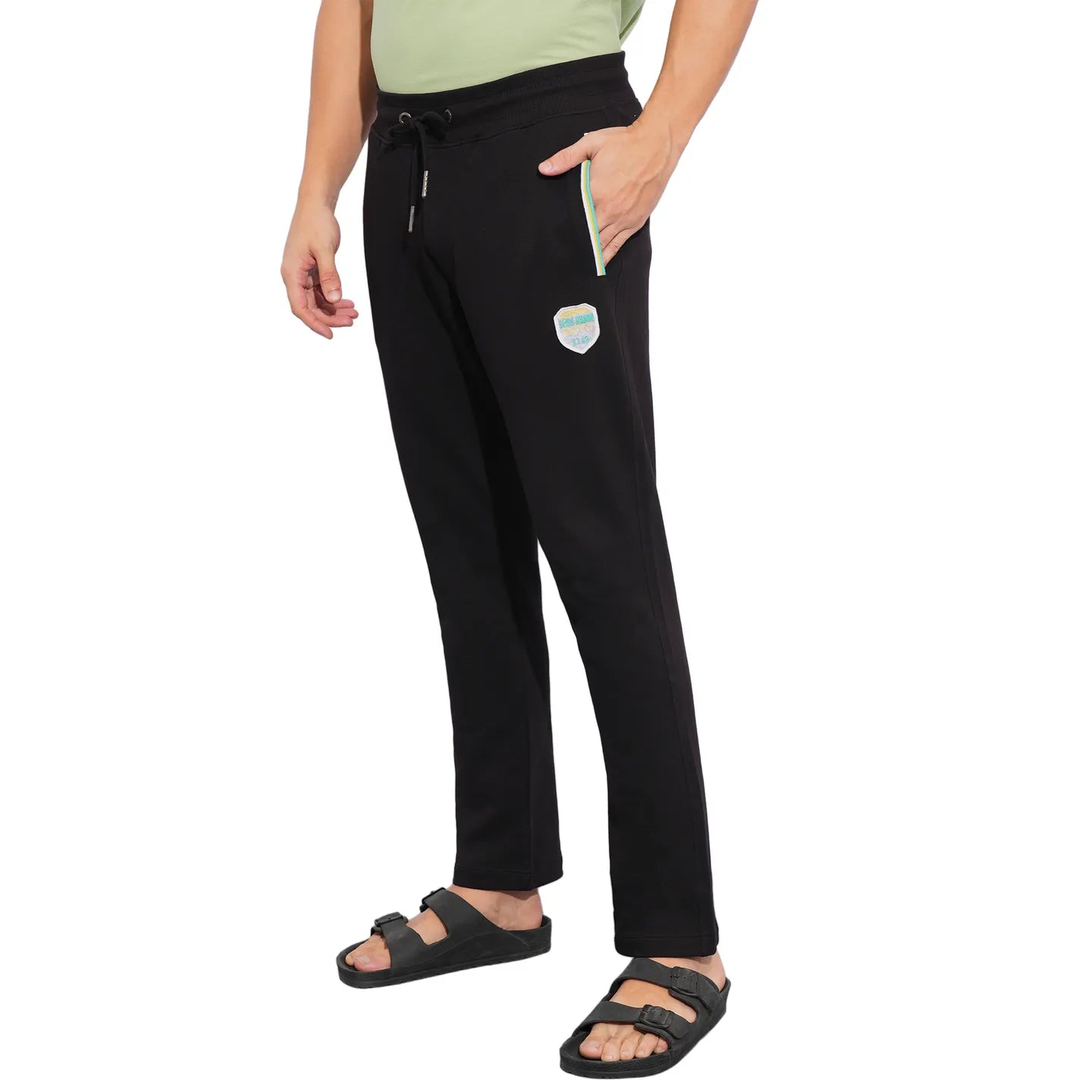 Black Regular Fit Track Pants For Men By Being Human Clothing