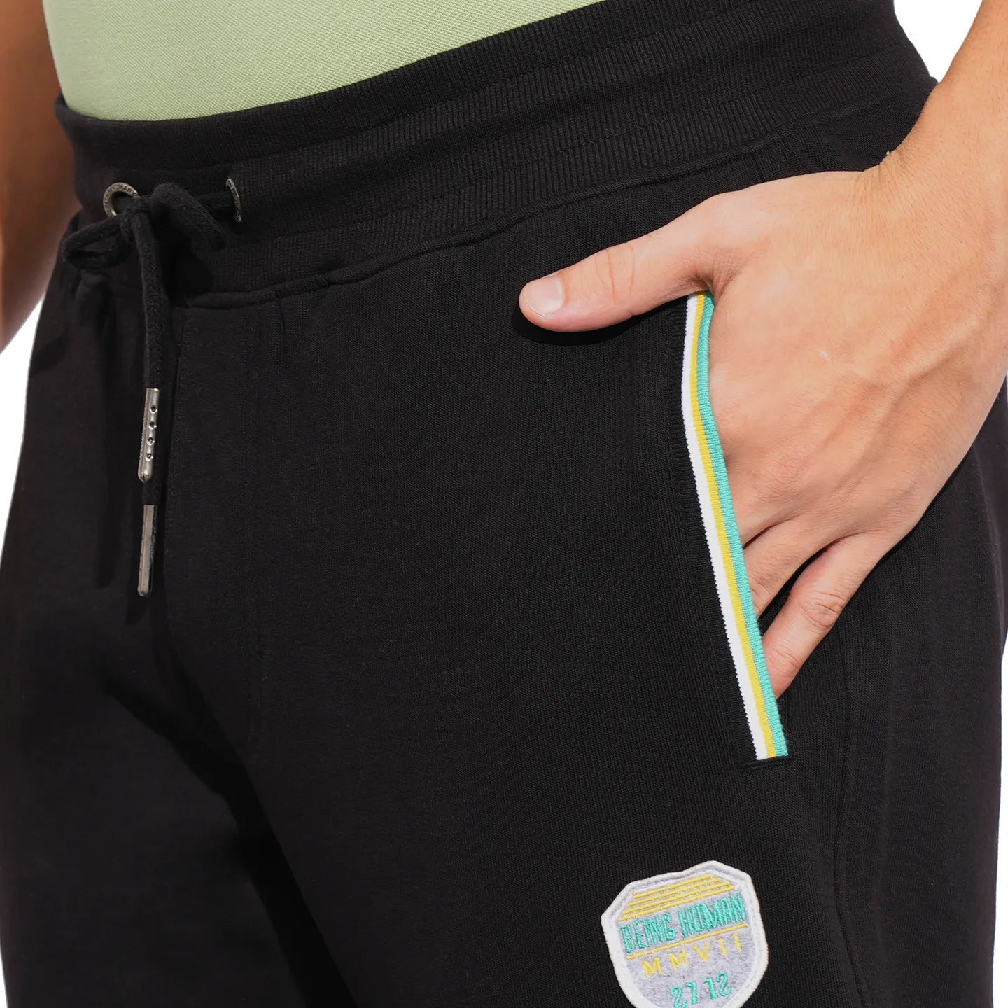 Black Regular Fit Track Pants For Men By Being Human Clothing