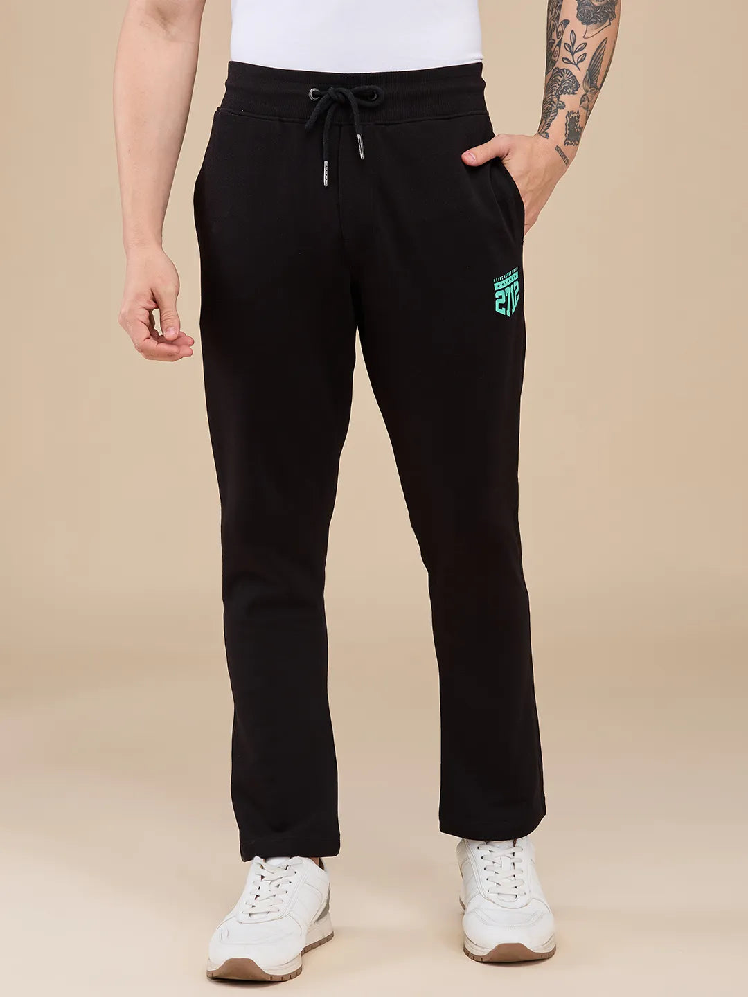 Black Regular Fit Track Pants For Men By Being Human Clothing