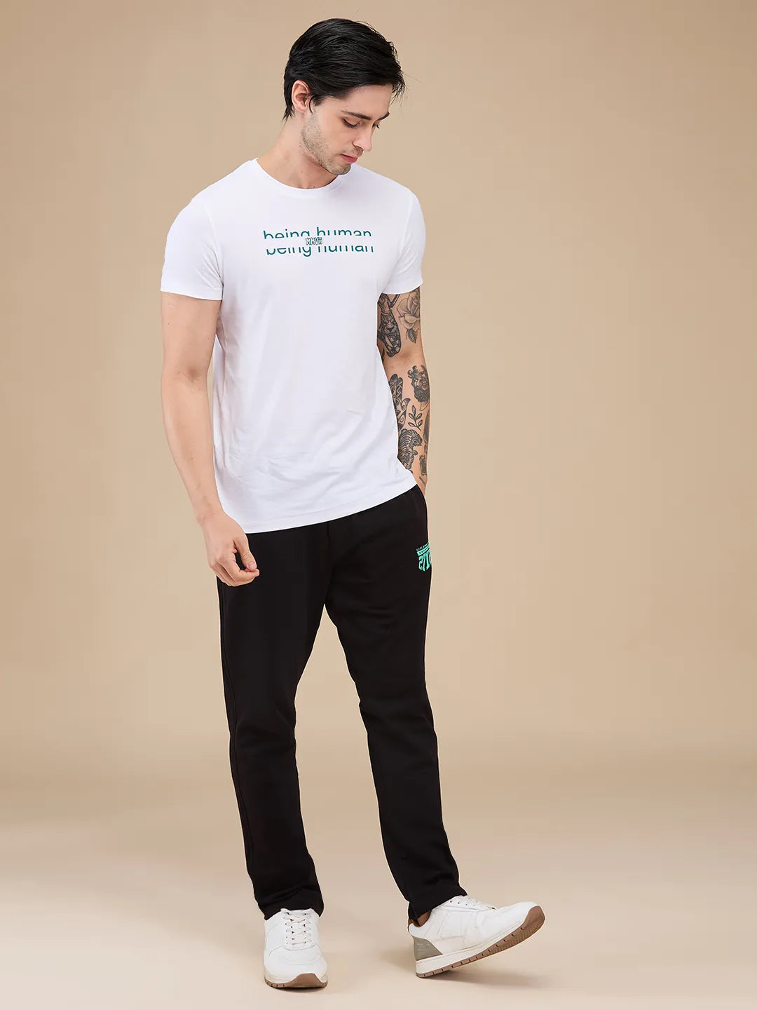 Black Regular Fit Track Pants For Men By Being Human Clothing