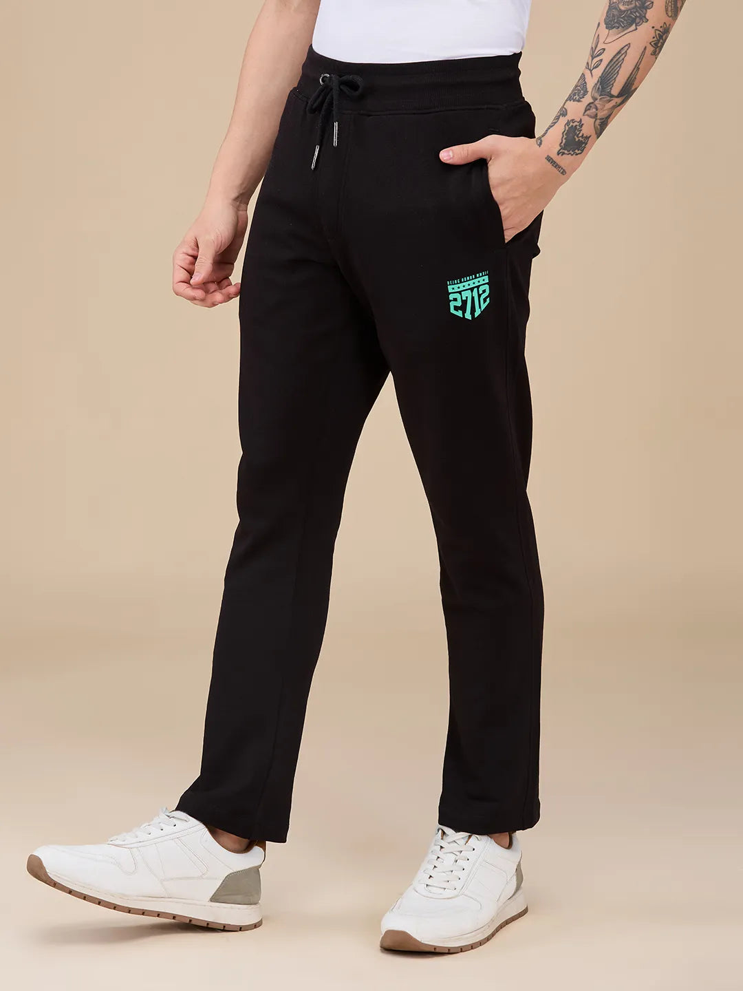 Black Regular Fit Track Pants For Men By Being Human Clothing