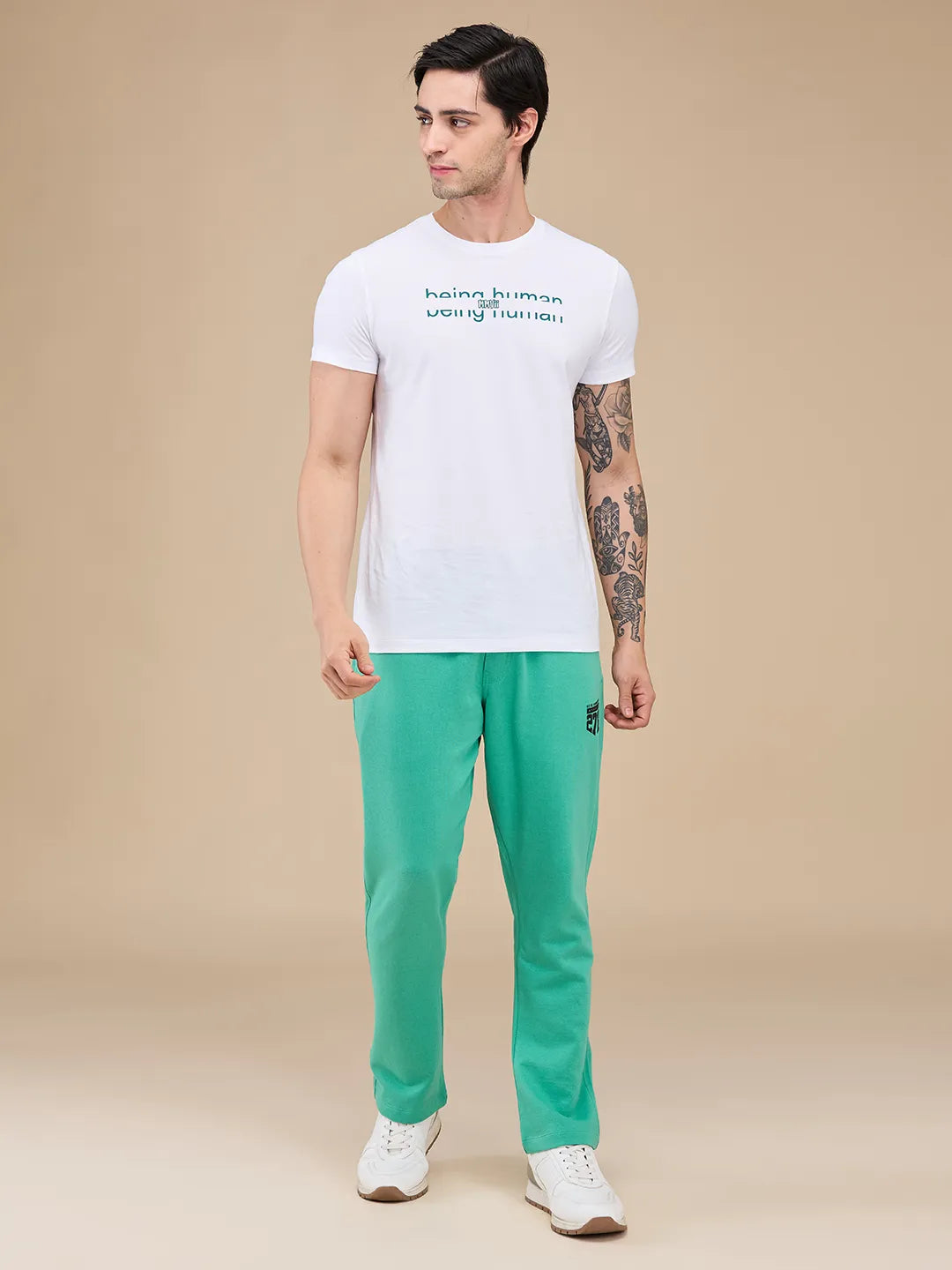 Green Regular Fit Track Pants For Men By Being Human Clothing