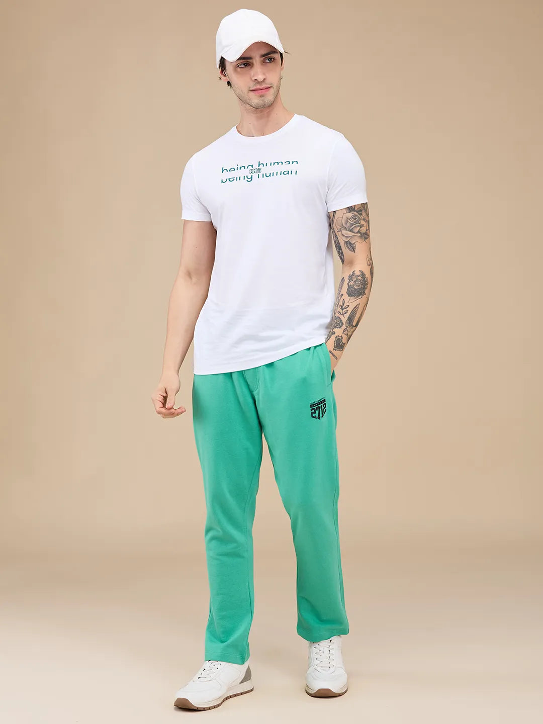 Green Regular Fit Track Pants For Men By Being Human Clothing
