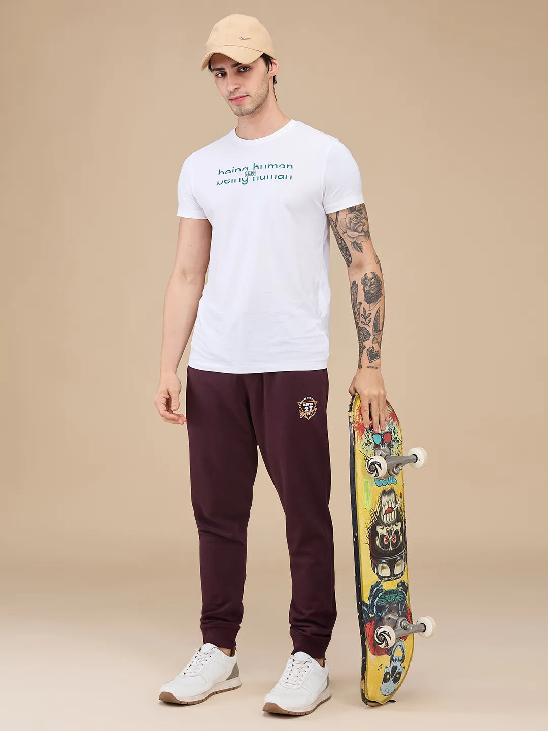 Red Regular fit Men's Track Pants by Being Human Clothing