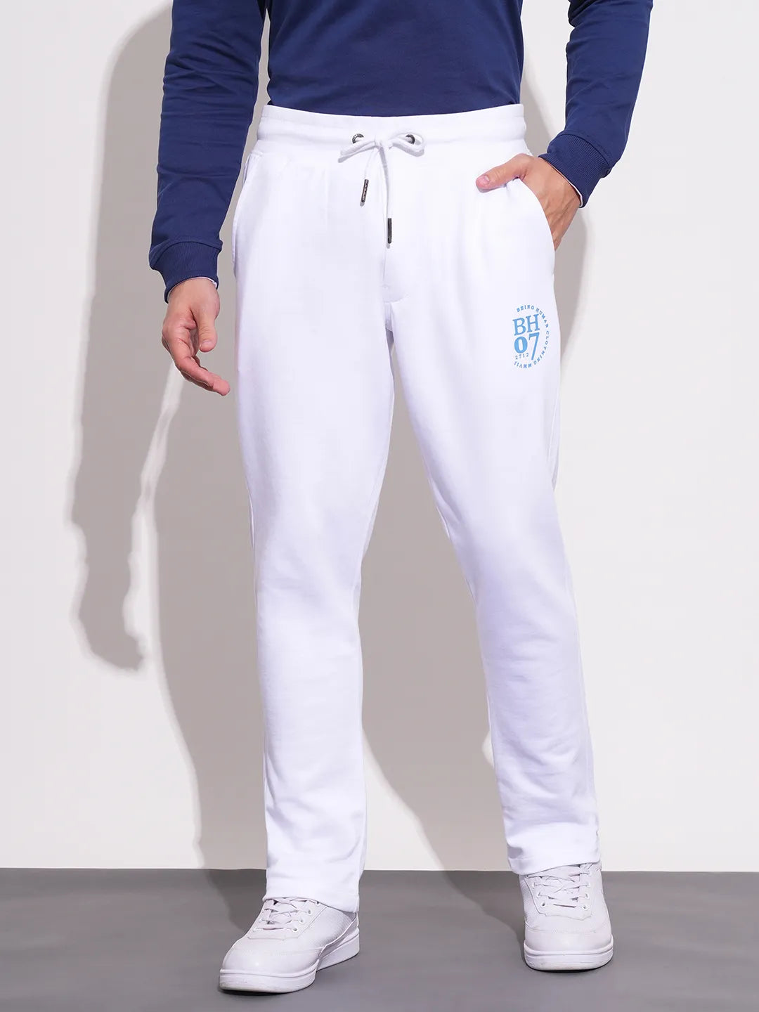 White Regular Fit Track Pants For Men By Being Human Clothing