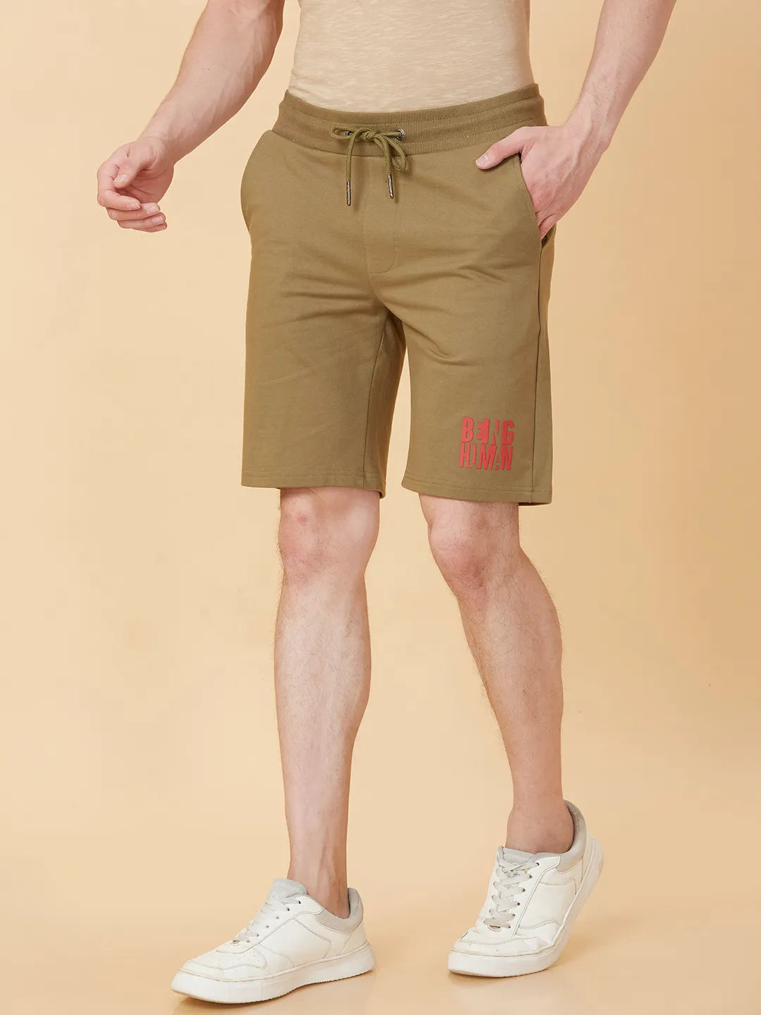Being Human Clothing Men Regular Fit Track Shorts-Olive