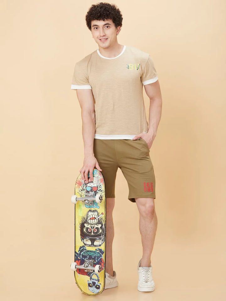 Olive Regular Fit Shorts For Men