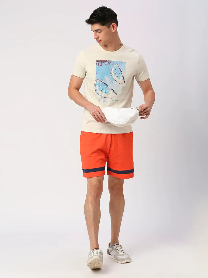 Orange Regular Fit Shorts For Men
