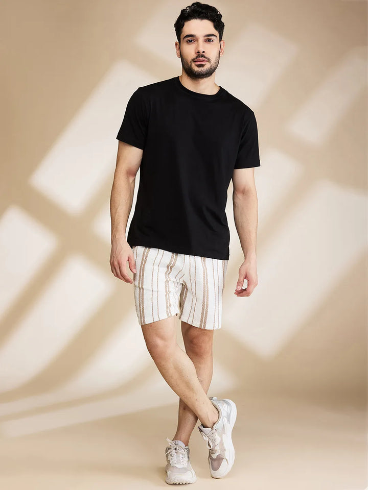 Beige Regular Fit Shorts For Men