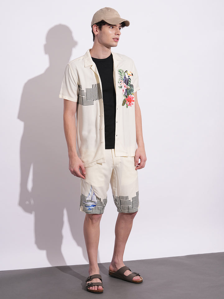 Beige Regular Fit Shorts For Men