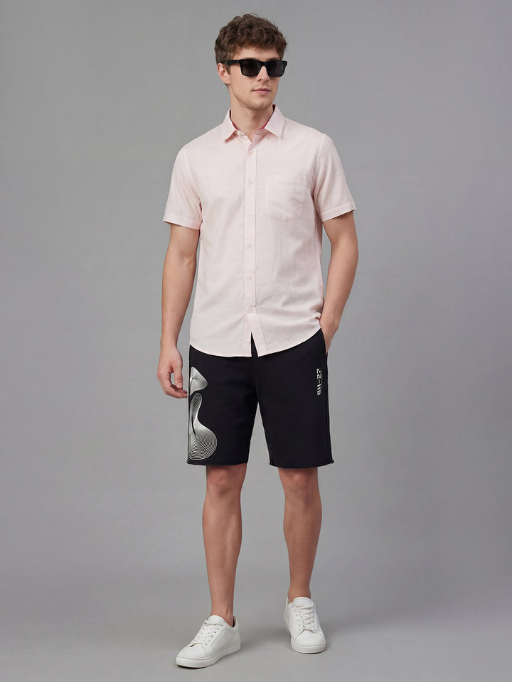 Black Regular Fit Mid Rise Graphic Print Men's Shorts