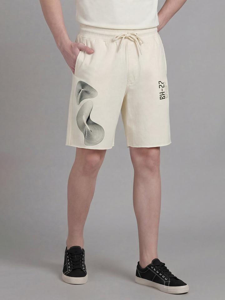 Off White Regular Fit Mid Rise Graphic Print Men's Shorts